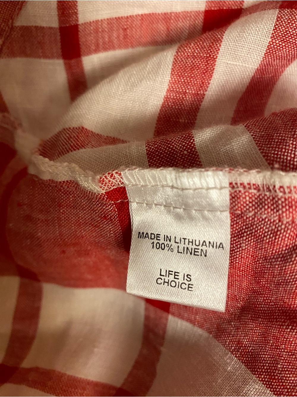 FLAX 100% Linen Red & White Plaid Button-Down Tunic/Jacket - Picture 4 of 5